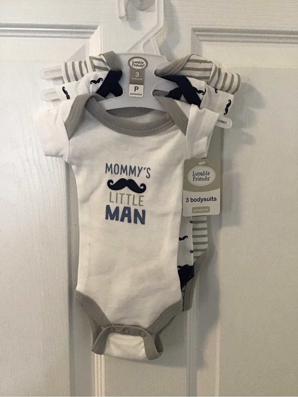 NWT! Luvable Friends White, Navy & Gray Preemie Bodysuit Set